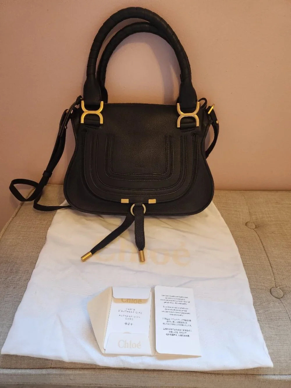Chloe Small Marcie Leather Satchel-Black Grain Leather